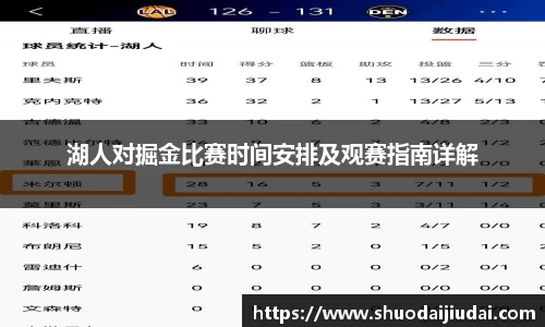湖人对掘金比赛时间安排及观赛指南详解