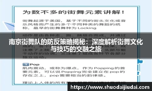 南京街舞队的防反策略揭秘：深度解析街舞文化与技巧的交融之旅